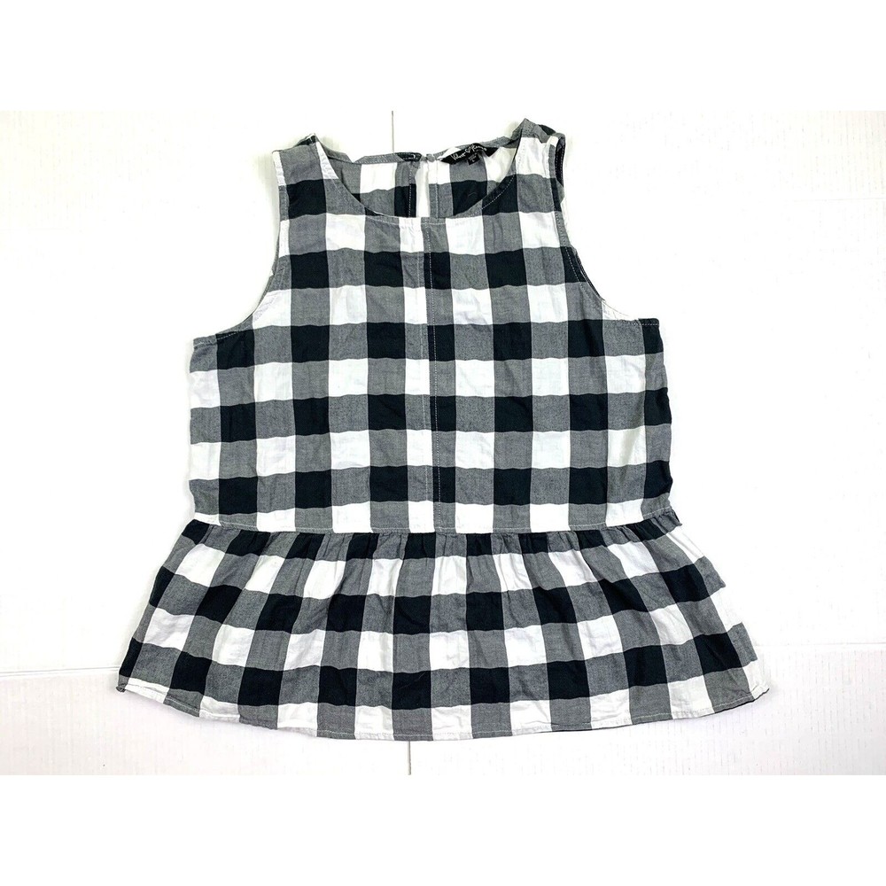 Velvet Heart Womens Sz L Large Black White Plaid  Sleveless Peplum Top